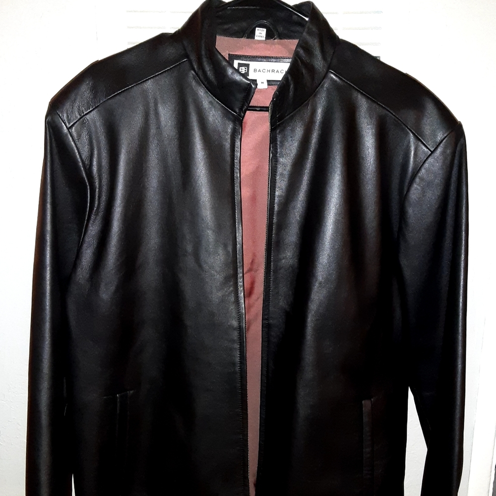 Men's BACHRACH Moto Style Black Leather Jacket